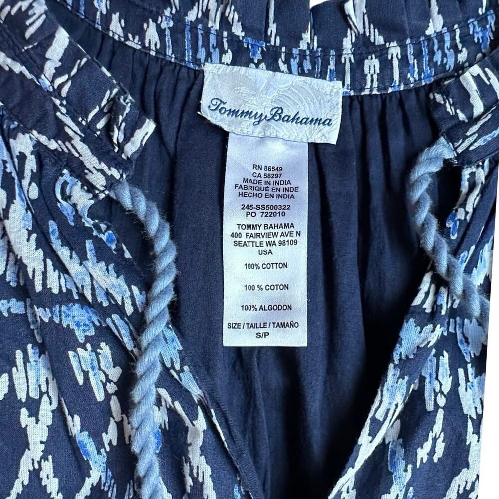 Tommy Bahama Cotton Blue Ikat Tassel Tie Sleeveless Dress Boho Coastal Ruffle S - Picture 7 of 9